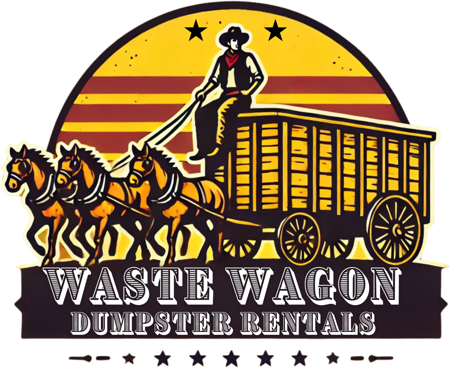 Waste Wagon Dumpster Rentals: a cowboy driving a horse-drawn wagon